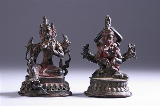 Appraisal: TWO NEPALESE BRONZE FIGURES OF DEITIES th century With traces