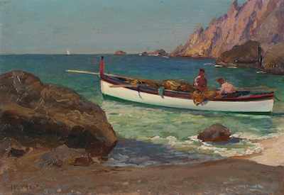 Appraisal: Lionel Walden American - Boat in a bay Oil on