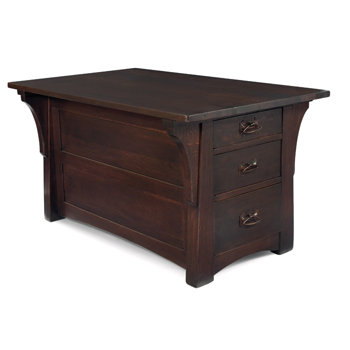 Appraisal: Limbert library table unusual form with a rectangular top and