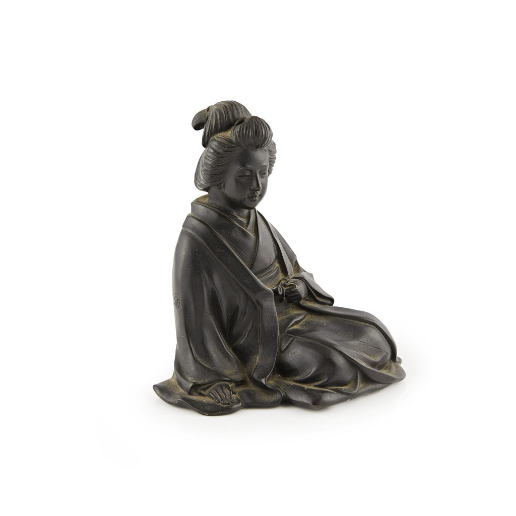 Appraisal: BRONZE FIGURE OF A SEATED GEISHA SIGNED TOYOHISA MEIJI PERIOD