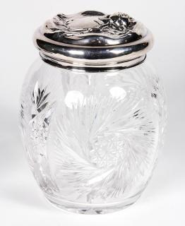 Appraisal: American cut crystal hobstar decorated jar with a sterling silver