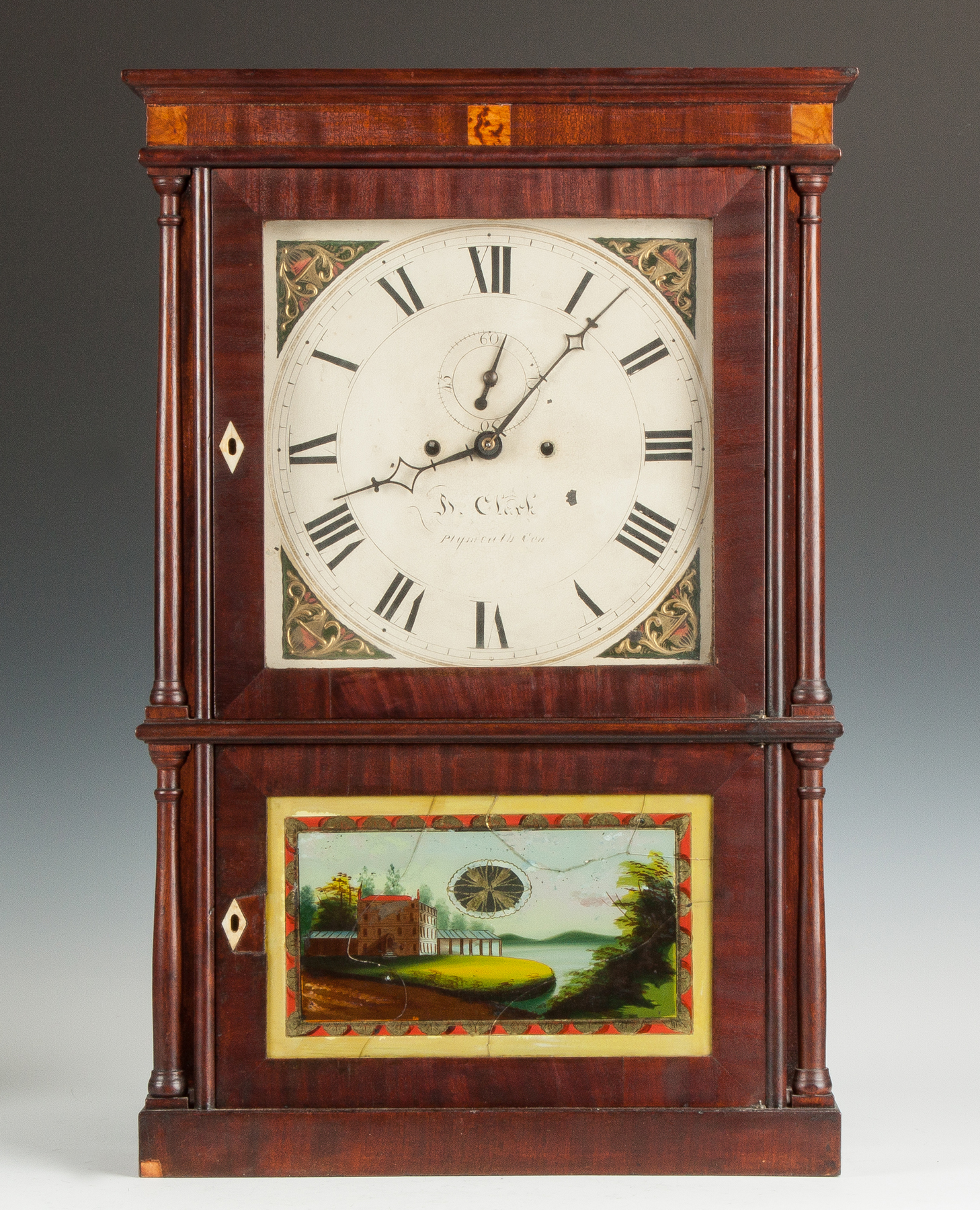 Appraisal: Heman Clark Case on Case Shelf Clock Plymouth CT Mahogany