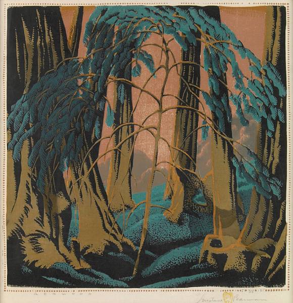 Appraisal: Gustave Baumann German American - Redwood Woodcut in colors on