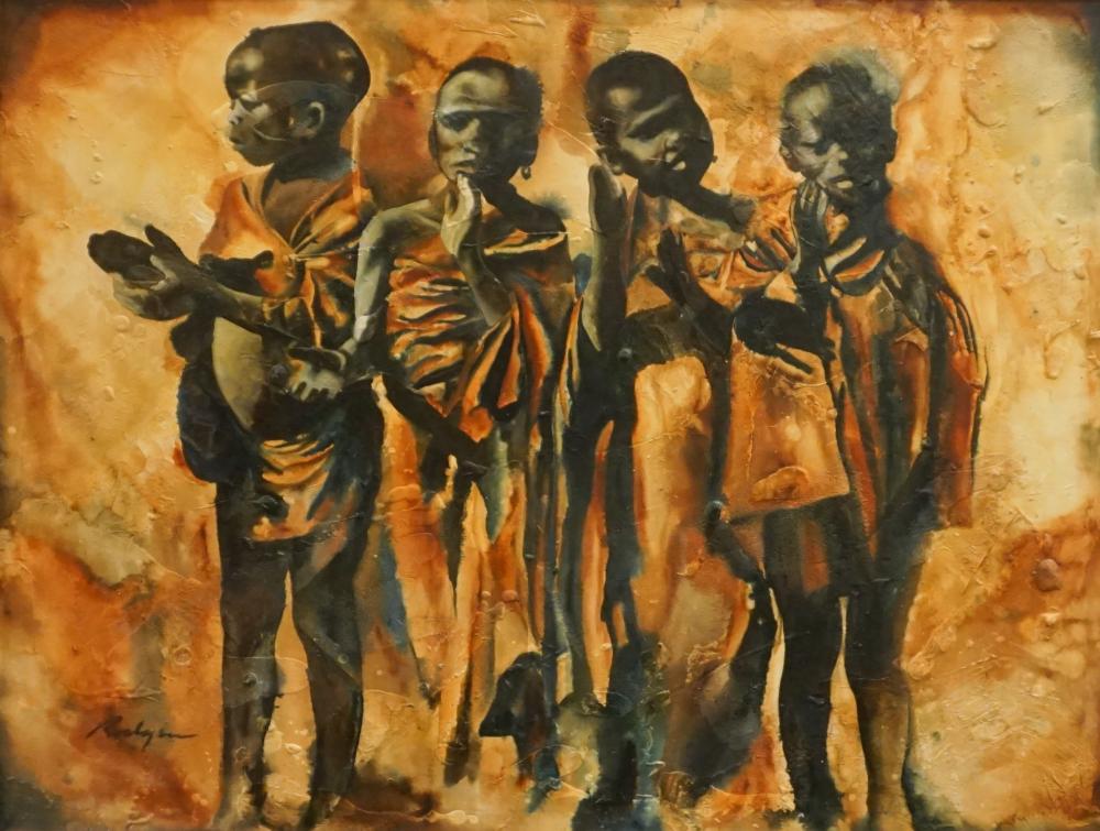 Appraisal: TH CENTURY SCHOOL AFRICAN CHILDREN OIL ON CANVAS SIGNED RODGER