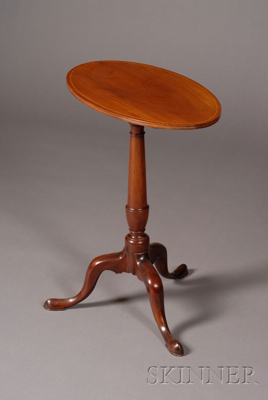 Appraisal: Federal Mahogany Inlaid Tilt-top Candlestand New England c the elongated