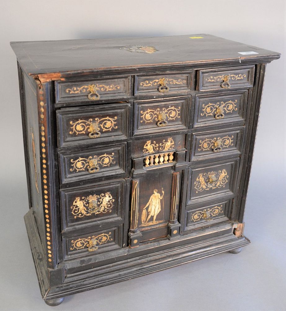 Appraisal: Ebonized desk cabinet with thirteen drawers bone inlay and ball