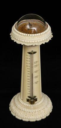 Appraisal: ANGLO INDIAN CARVED IVORY THERMOMETER COLUMN WITH COMPASS Retailed by