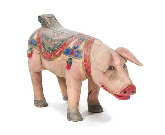 Appraisal: A Carved Wood Polychrome Decorated Pig likely from a carousel