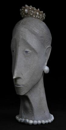 Appraisal: EDRIS ECKHARDT c - GRAY-PAINTED POTTERY HEAD OF A ROYAL