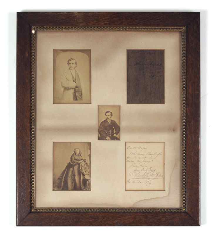 Appraisal: FRAMED CDV'S AND AUTOGRAPH OF EDWIN BOOTH Framed collection of