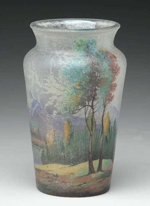 Appraisal: HANDEL TEROMA VASE Classic Handel vase has painted trees and