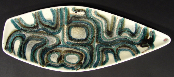 Appraisal: Poole Pottery Delphis spear shaped dish decorated in an abstract