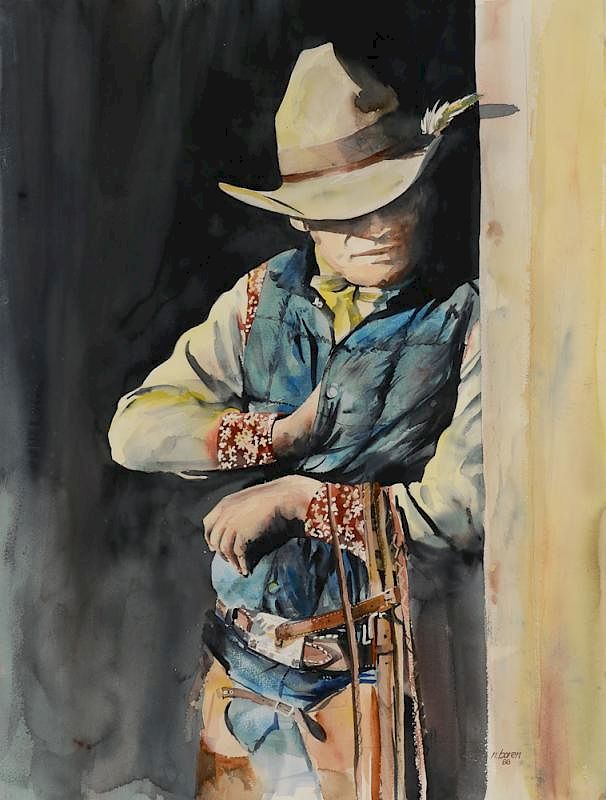 Appraisal: Cowboy by Nelson Boren Nelson Boren b Cowboy watercolor on