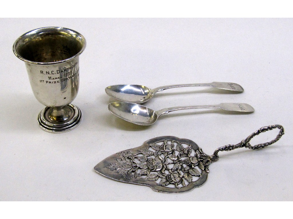 Appraisal: Lot comprising silver trophy cup Birmingham a pair of silver