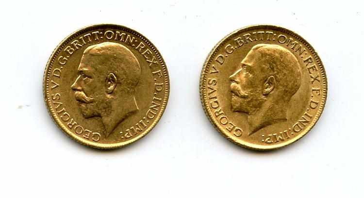 Appraisal: Great Britain George V Sovereigns KM- A pair of barely