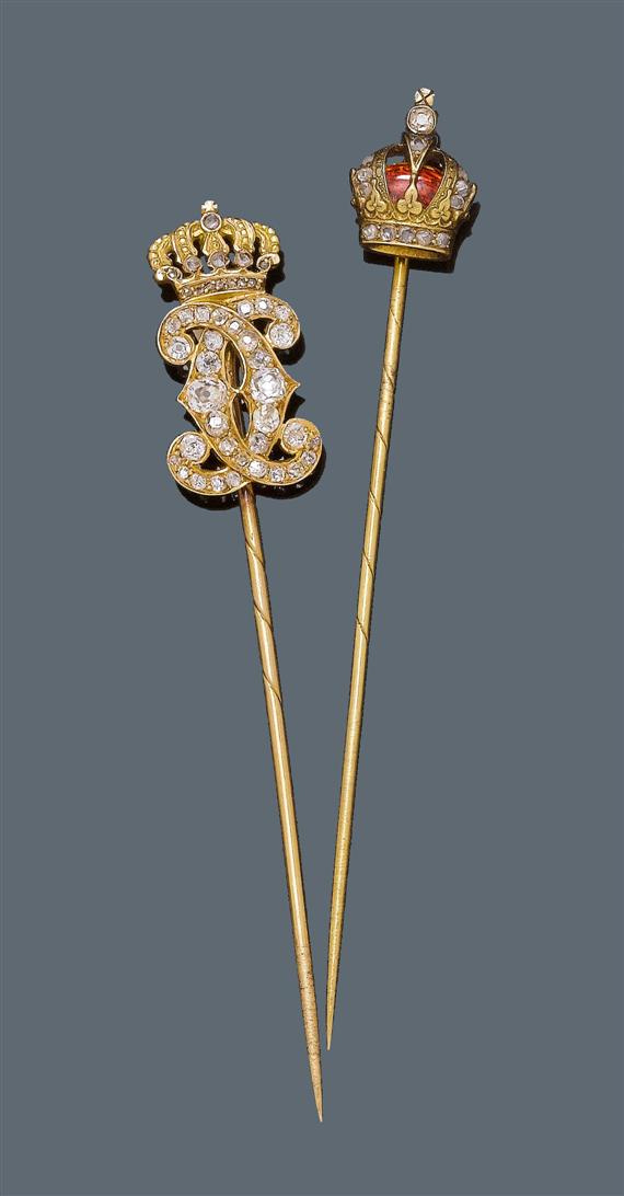 Appraisal: LOT DIAMOND PINS th century Yellow and pink gold Yellow