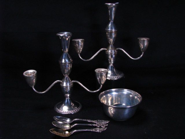 Appraisal: Group of sterling including pair of weighted three branch candlesticks