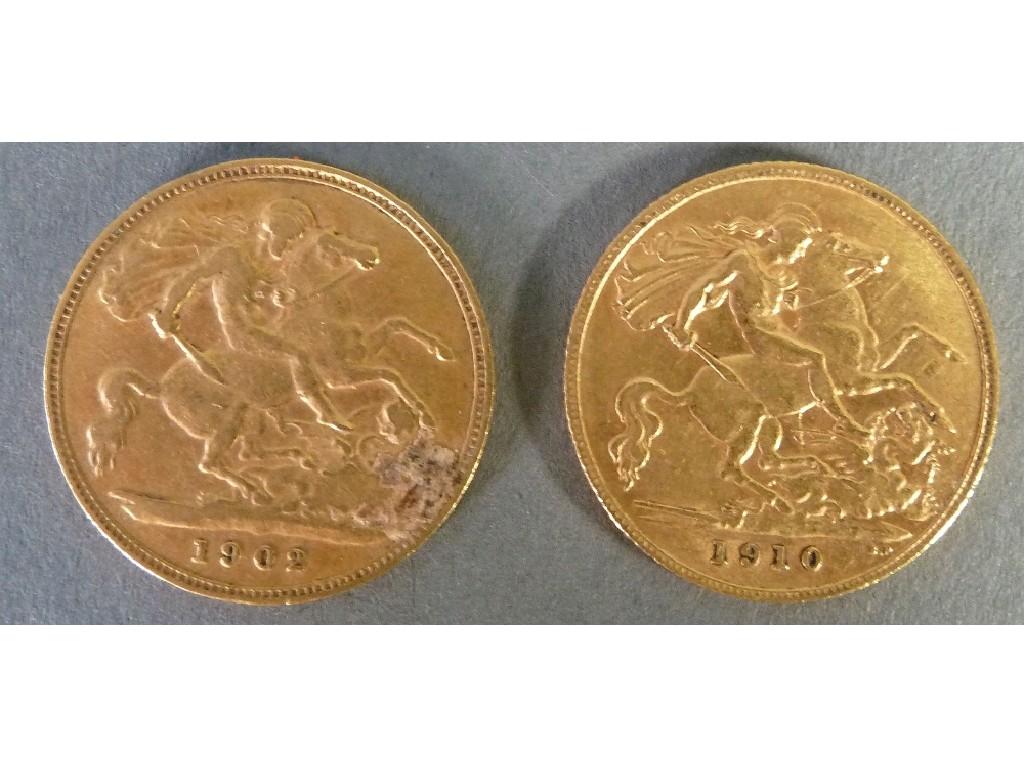 Appraisal: TWO EDWARD VII GOLD HALF SOVEREIGNS and EST -