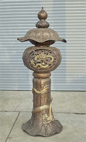 Appraisal: Tall Chinese bronze lantern with lotus-form top along with openwork