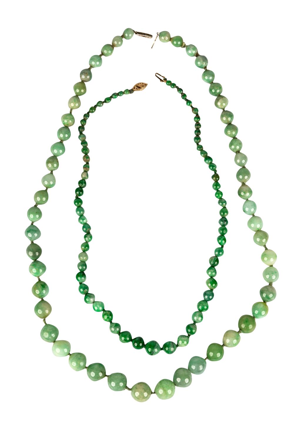 Appraisal: TWO KARAT GOLD JADEITE BEAD NECKLACESthe inch necklace with -