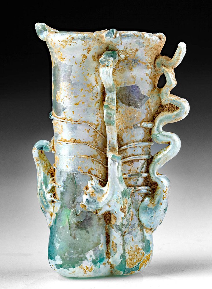 Appraisal: Roman Glass Double Unguentarium w Rigaree Trailing Roman Imperial Period