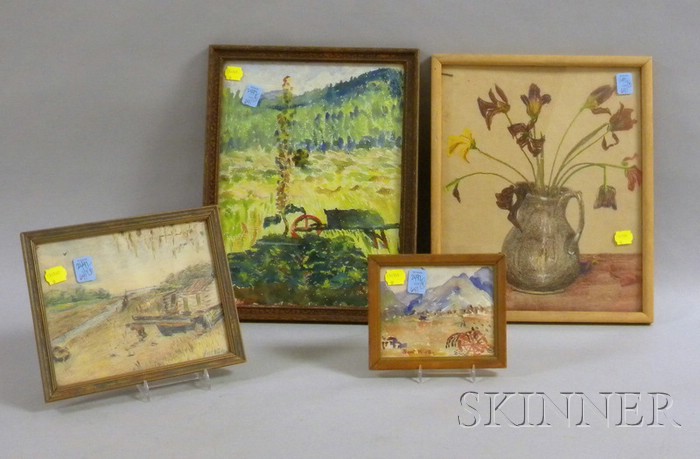 Appraisal: Four Small Framed Bert Wilde Works including three landscapes and