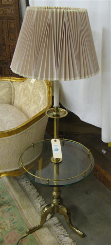 Appraisal: THREE BRASS LIVING ROOM ACCESSORIES -light floor lamp with cranberry