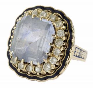 Appraisal: kt Sapphire Diamond and Enamel Ring vintage with center emerald