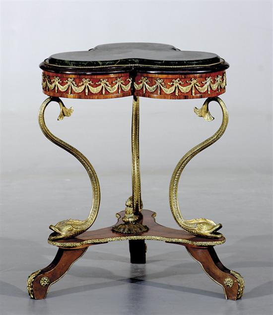 Appraisal: Continental kingwood and ormolu-mounted center table th century cloverleaf top