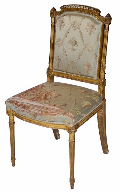 Appraisal: A GILTWOOD STANDARD CHAIR the fluted pillar back with gadrooned