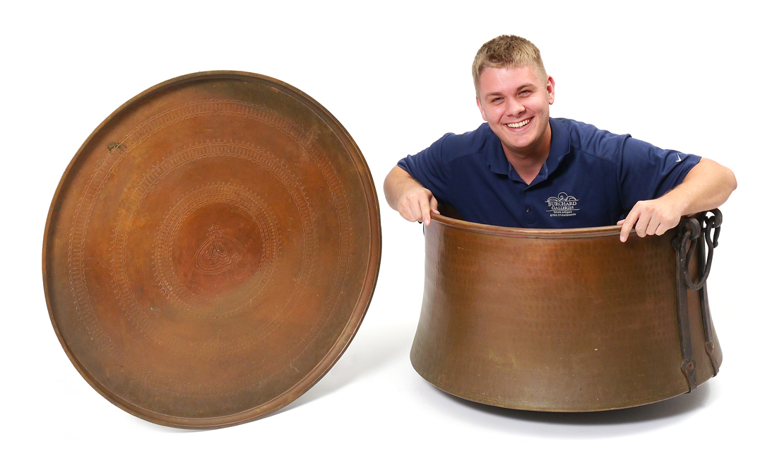 Appraisal: LARGE PERSIAN COPPER POT TRAY pieces to include Large hand