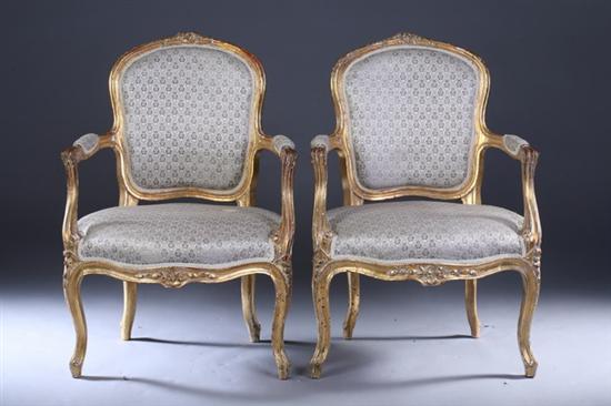 Appraisal: PAIR LOUIS XV STYLE GILT-WOOD FAUTIUELS early th century With