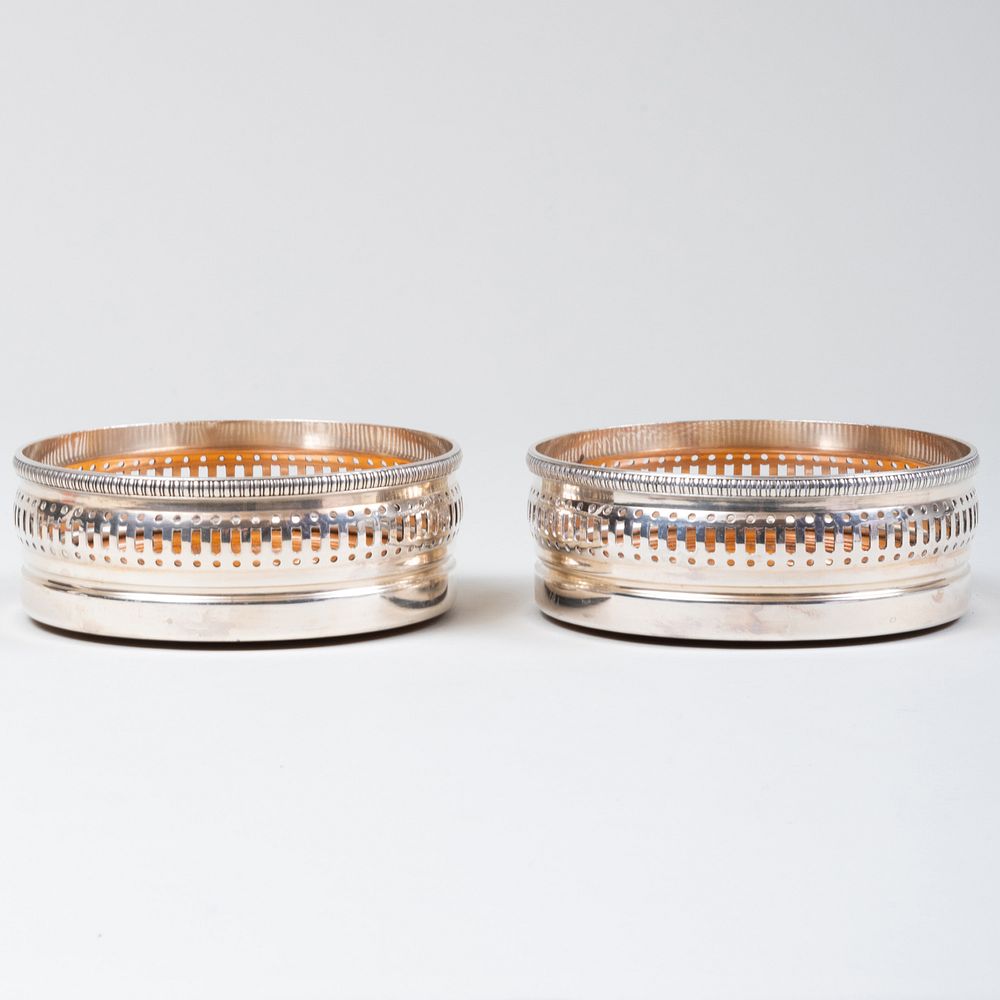 Appraisal: Pair of Gorham Silver Plate Bottle Coasters x in diam