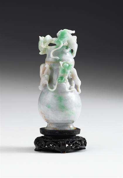 Appraisal: Chinese white and lime green jadeite covered vase late th