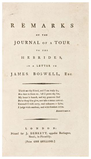 Appraisal: BOSWELL James - Verax Remarks on the Journal of the