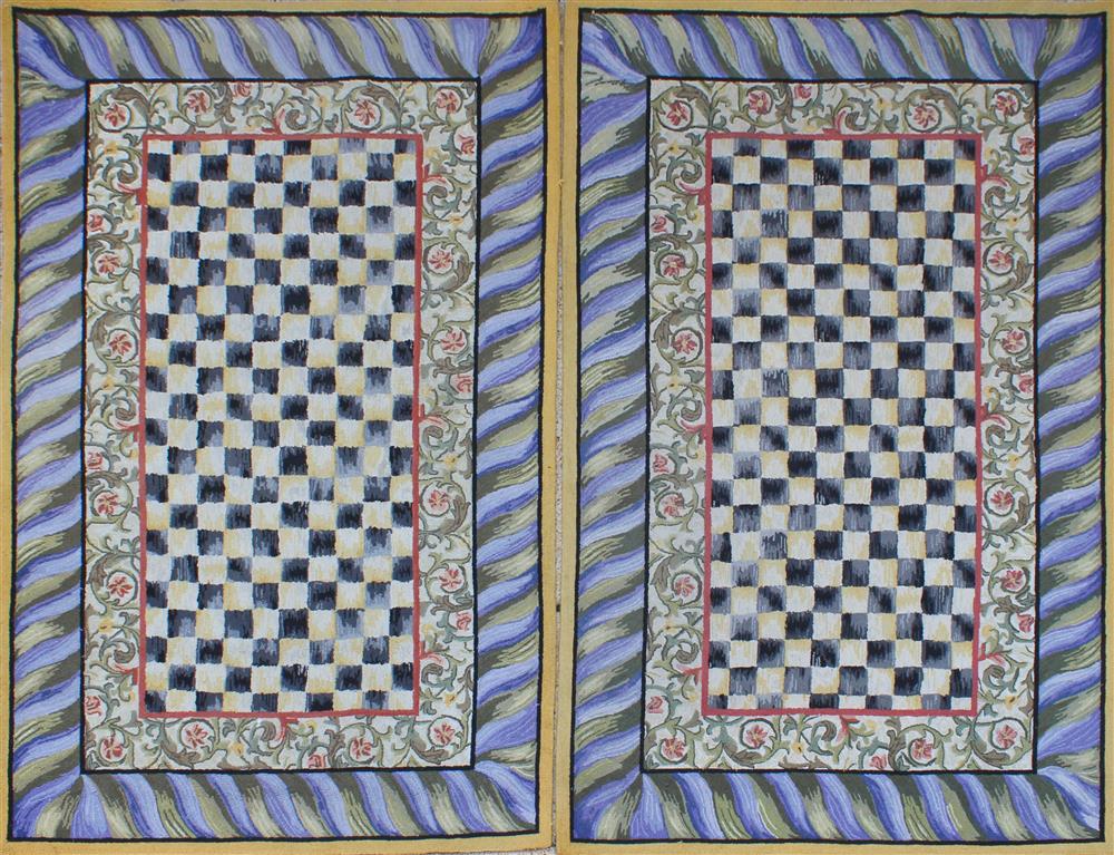 Appraisal: PAIR OF MACKENZIE CHILDS 'COURTLY CHECK' HOOKED WOOL RUGS both