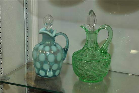 Appraisal: TWO ART GLASS CRUETS An apple green S-Repeat cruet with