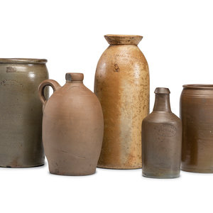 Appraisal: Five Early Cincinnati Stoneware Jugs and Jars th Century four