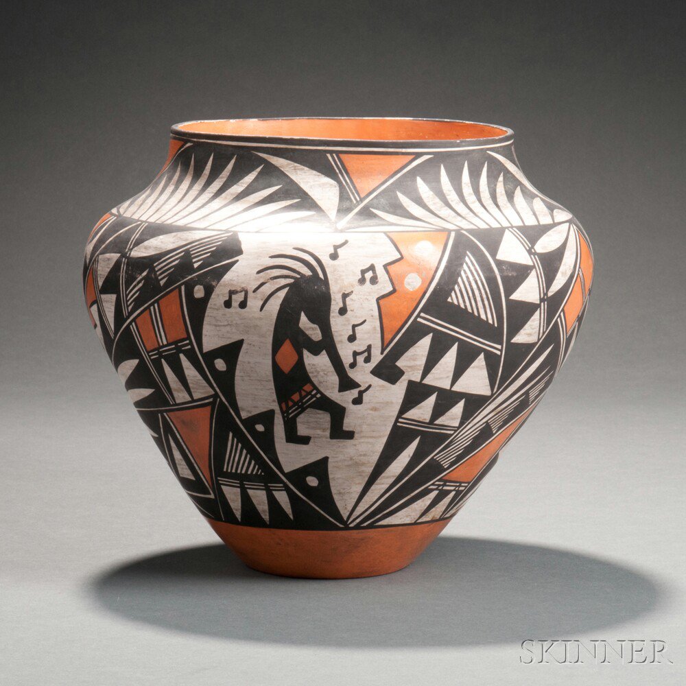 Appraisal: Acoma Flute Player Jar th century painted with black and