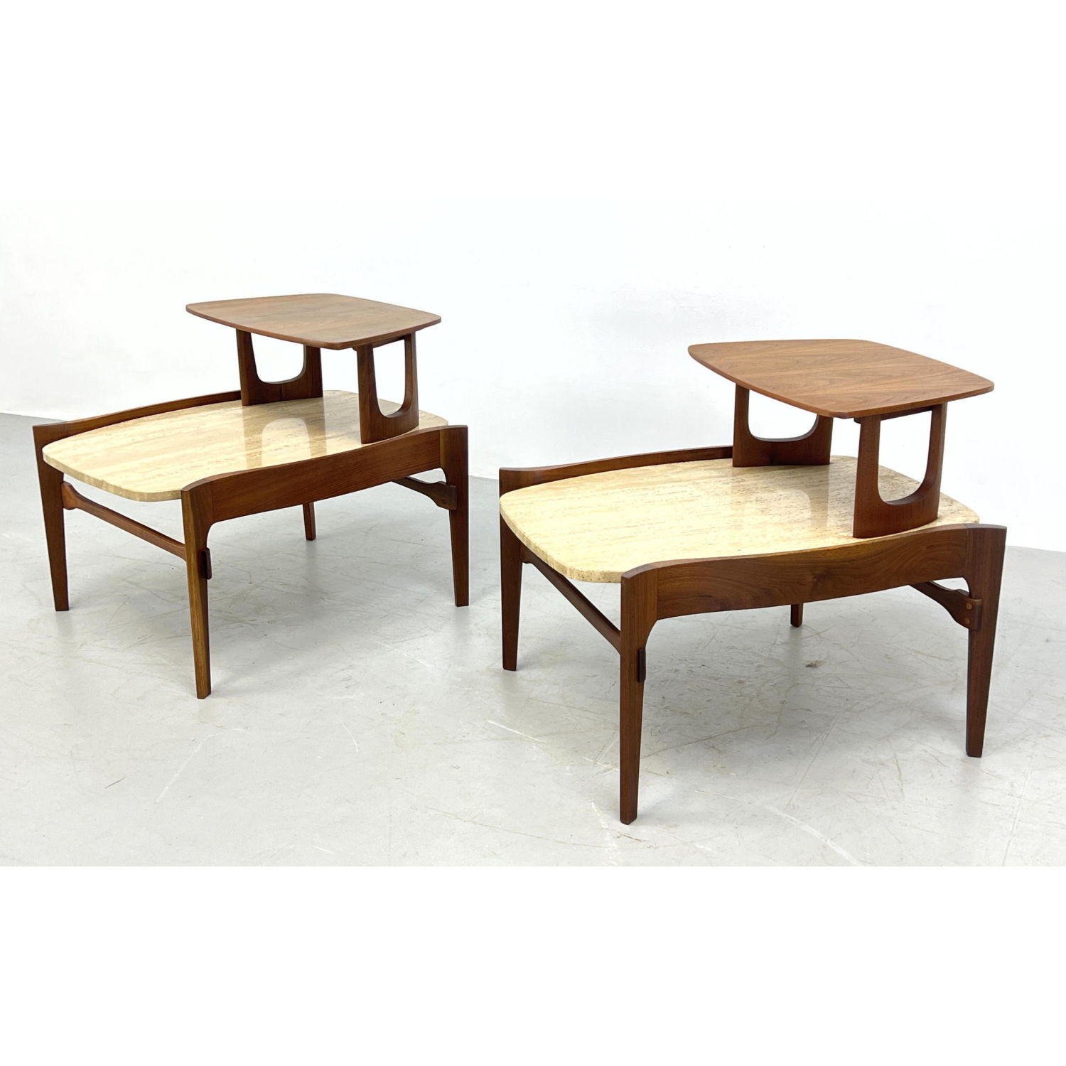 Appraisal: Pr BERTHA SCHAEFER Travertine Wood Step Side Tables Modernist End