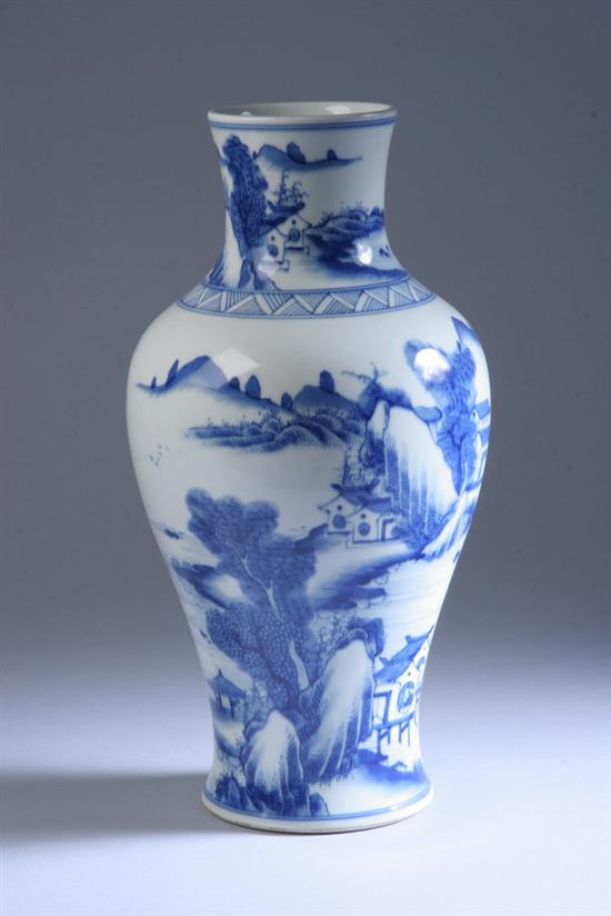 Appraisal: CHINESE BLUE AND WHITE PORCELAIN VASE Kangxi mark Riverscape decoration