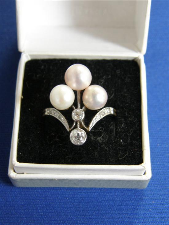 Appraisal: Trefoil style cultured pearl and late Victorian brilliant cut diamond