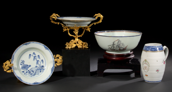 Appraisal: Chinese Export Porcelain Punch Bowl th century sparsely decorated in