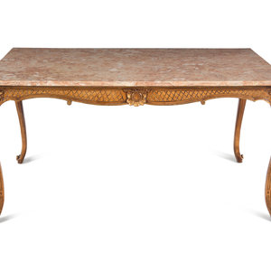 Appraisal: A Louis XV Style Giltwood Marble-Top Center Table th Century