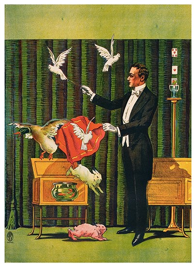 Appraisal: POSTER American stock poster showing a formally attired magician performing