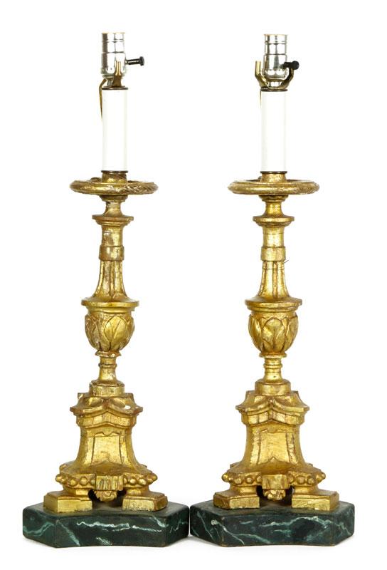 Appraisal: - th C Italian Carved Wood Gilt Candle Sticks th