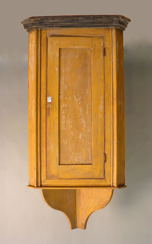 Appraisal: Painted pine hanging corner cupboard th c h w