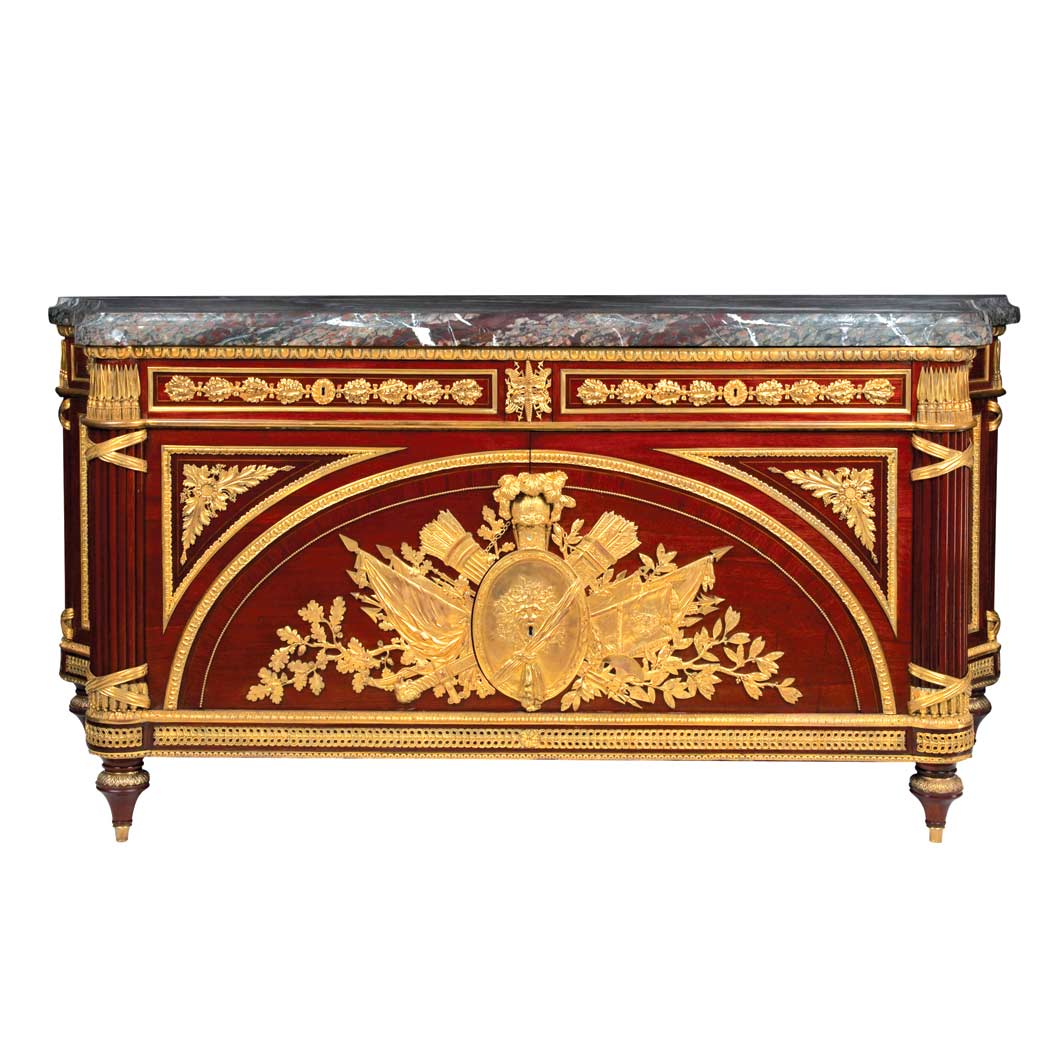 Appraisal: Louis XVI Style Gilt-Bronze Mounted String Inlaid Mahogany and Walnut