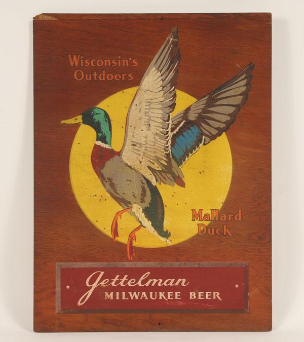 Appraisal: Gettleman Milwaukee Beer sign painted wooden plaque with mallard duck