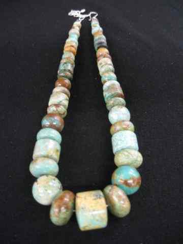 Appraisal: Indian Turquoise Necklace graduated beads sterling clasp '' long